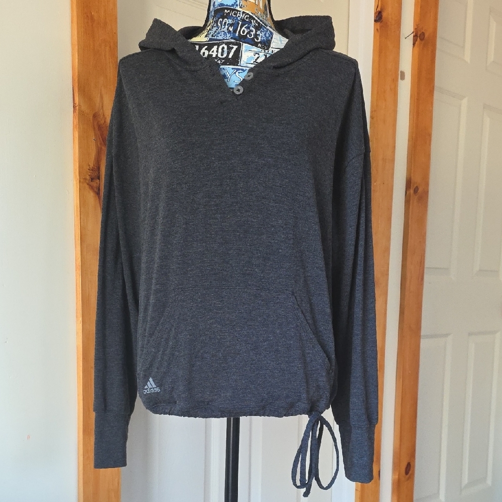 Adidas Womens (L)  Dark Gray Hoodie Top Thin Shirt